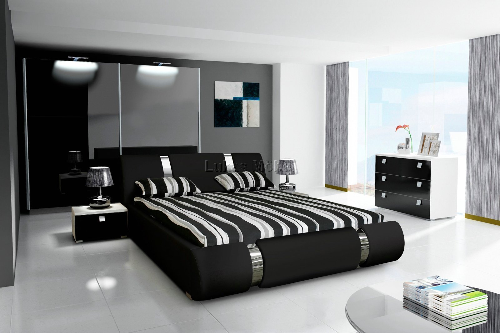 komplett schlafzimmer novalis hochglanz schwarz / weiß
