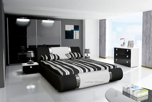 Komplett Schlafzimmer NOVALIS Hochglanz schwarz / weiß